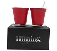 Huniox® 2 X 160 Ml | Hot Chocolate Cups - Cortado Cup - Metal Coffee Cup - Coffee Mugs Set of 2 - Black Cups | Includes 2 Design Spoons (Ruby, 160 Ml)
