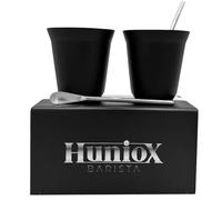 Huniox® 2 X 160 Ml | Hot Cup - Coffee Mug - Coffee Cups - Coffee Cup Set - Hot Drink Cups | Includes 2 Design Spoons (Onyx, 160 Ml)