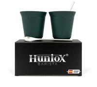 Huniox® 2 X 160 Ml | Hot Drink Cups - Coffe Cup - Coffee Accessories - Metal Coffee Cup - Coffee Cup Set | Includes 2 Design Spoons (Emerald, 160 Ml)