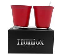 Huniox® 2 X 250 Ml | Flat White Cup - Latte Cups - Large Coffee Mug - Handleless Coffee Mugs - Tea Mug | Includes 2 Design Spoons (Ruby, 250 Ml)
