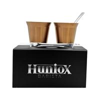 Huniox® 2 x 80 ML Double Walled Coffee Cups - Espresso Glass - Coffee Shot Glass - Espresso Measuring Cup - Small Coffee Cup - Expresso Coffee Cup - Espresso Gift Set (Pink Gold, 80 ML)