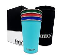Huniox® 4 X 500 ML Stainless Steel Cup - Camping Cup - Wine Tumbler - Stackable Mugs - Camping Cups - Stainless Steel Cups (PURA VIDA, 500 ML)