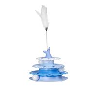 HUNJHYC Cat Roller Ball Toy - Cat Ball Three Tier Cate Tower Track with Cait Funny Stick | Play Kitty Balls Toy | Indoor Kittens with Feather Track Balls for Hunting Chasing Exercising Play