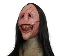 HUNJHYC Scary Halloween Face Shield | Devil Grinning Face Cover With Long Hair | Lightweight Horror For Costume Party, Carnival, Haunted House, Cosplay Events, Spooky Dress Up