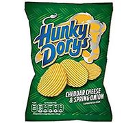 HUNKY DORYS Dorys Cheddar Cheese and Spring Onion Flavour Crinkle Cut Potato Crisps Box, 12 x 135g