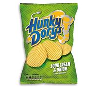 Hunky Dorys Sour Cream and Onion Flavour Crinkle Cut Potato Crisps Box, 12 x 135g