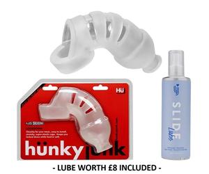 Hunky Junk Lockdwon Penis Chastity Cage 4.5 Inch Stretchy Comfortable Cage LUBE