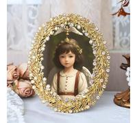 Hunlostten Vintage 4X6 Photo Frame with Stand - Oval Picture Frame Decorative Tabletop Display for Home Decor, Gifts, Cherished Memories