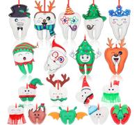 HunnmingRe 18 Pcs Christmas Tree Tooth Felt Ornaments 18 Styles Teeth Hanging Ornament 3D Funny Teeth Hanging Ornament Dentist Dental Assistant Recognition Home Christmas Tree Party Decorations