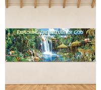HunnmingRe 18x6 ft VBS Bible School Background VBS Decorations Vacation Holiday Sunday School Banner Religious Backdrop for Students Camping Outdoor Indoor Photo Booth Props(Rainforest Falls)