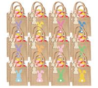 HunnmingRe 24 Pcs Easter Bunny Burlap Bags Bulk Reusable Easter Gift Tote Bags with Tags Jute Bunny Goodies Treat Burlap Basket with Handles for Gift Wrapping Spring Candy Egg Hunts Party Favors