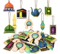 HunnmingRe 24 Pcs Ramadan Tree Ornaments Felt Eid Mubarak Decorations Eid Al Fitr Hanging Castle Lantern Star Moon Islamic Ornaments for Tree Ramadan Eid Mubarak Decoration for Home Party Supplies