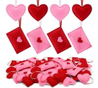 HunnmingRe 24 Pcs Valentine's Day Felt Heart and Envelope Ornaments, Red and Pink Hanging Heart Shaped Baubles for Valentines Day Tree Decor, Wedding, Anniversary, Party Decor, DIY Crafts