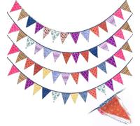 HunnmingRe 24ft Kantha Quilt Garland Recycled Sari Bunting Kantha Fabric Pennant Banner 4 Pcs 6ft Handmade Vintage Boho Garland for Birthday Party, Wedding, Outdoor and Home