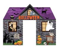 HunnmingRe 3 Pcs 157" Large Halloween Classroom Door Decorations Halloween Party Porch Banner Front Door Cover Scary Background for Office Decorations(Haunted House with Ghosts)
