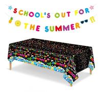 HunnmingRe 3 Pcs School's out for the Summer Party Decorations Include Tablecloths Banner, 54 x 108", End of School Year Decor for Graduation Summer Vacation Pool Beach Party Supplies