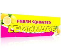 HunnmingRe 3 x 10 ft Pink Lemonade Sign Vinyl Banner Fresh Squeezed Lemonade Stand Supplies Lemon Flag for Indoor Outdoor Business Restaurant Advertising Banner