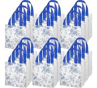 HunnmingRe 30 Pcs Blue Floral Gifts Bags Blue Wildflower Gift Bags with Handles Reusable Wedding Welcome Gifts Handbags Bulk Non Woven Party Favors Tote for Baby Shower Birthday Tea Party Supplies