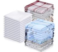 HunnmingRe 36 Pieces Men's Handkerchiefs 16 Inches Soft Cotton Hankie Hankerchieves, 12 White and 24 Check Assorted Elegant Pattern Hankies Pocket Square for Men Daily Wedding Business Banquet,