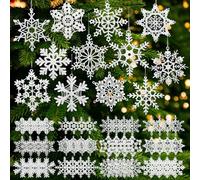 HunnmingRe 48 Pcs Christmas Crochet Snowflake Ornaments Winter Crocheted Snowflake Bulk 12 Styles Hanging Decor for Winter Decorations Tree Wall Holiday Party Woven Gift(White)