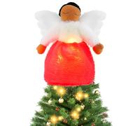 HunnmingRe 7.6 Inch Lighted Angel Christmas Tree Topper Angels Tree Topper Cute Angel Treetop Figurine Xmas Felted Fluff Standing with Lights for Christmas Holiday Ornament (Black)