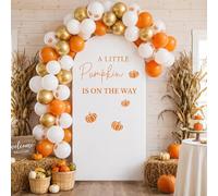 HunnmingRe a Little Pumpkin is on the Way Thanksgiving Shower Arch Backdrop Cover 6.6 ft Orange Spandex Stretchy Fall Themed Arch Cover Backdrop Decor for Gender Reveal Birthday Autumn Party Decor