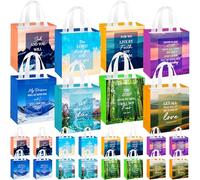 HunnmingRe Christian Gift Bags with Handles Bible Verse Gift Bags Bulk Non Woven Reusable Religious Baptism Totes for Women Wedding Birthday First Communion Present Wrapping(64 Pcs)