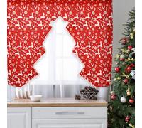 HunnmingRe Christmas Tree Kitchen Curtain Xmas Tree Window Valance Decorations Seasonal White Pompom Curtains Holiday Winter Curtains for Kitchen Bathroom Home, Red White 48 x 36 Inches