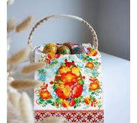 HunnmingRe Easter Orthodox Pascha Basket Cover Table Decoration Religious 22" Traditional Easter Egg Floral Basket Towel Ukrainian Style Xb Pattern Fabric Communion Gr hristian