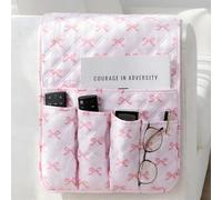 HunnmingRe Pink Bow Sofa Armrest Organizer Coquette Non-slip Remote Control Holder Couch Caddy Washable 5 Pockets Sofa Armrest for Recliner Arm Chair Magazine Phone 35" X13" Pink Home Decor