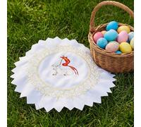 HunnmingRe Polish Traditional Easter Embroidered Basket Cover Table Decoration Easter Religious Gift 13" Round Embroidered Cloth with Lamb Carrying Cross Flag for Meal Blessed Catholic Church Altar