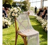 HunnmingRe Reserved Wedding Chair Sign Banner Loving Memory Signs for Wedding with Love from Heaven Cotton Linen 15'' x 50'' Save a Seat for Someone in Heaven (White, Organza, Be There)