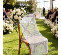 HunnmingRe Reserved Wedding Chair Sign Banner Loving Memory Signs for Wedding with Love from Heaven Cotton Linen 15'' x 50'' Save a Seat for Someone in Heaven(White, Organza, Memory)