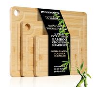 Hunnycook 3-Piece Wooden Chopping Board Extra Large Set - Bamboo Chopping Boards for Kitchen with Juice Grooves & Handles,Ideal for Carving Meat, Vegetables, Bread, Non-Toxic & Durable Cutting Board