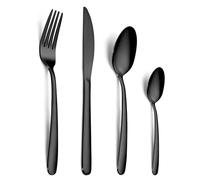 Hunnycook 32-Piece Black Cutlery Set - Stainless Steel Cutlery Sets for 8 People, Mirror Polished Black Forks Knives and Spoons Set, Dishwasher Safe Tableware Set for Kitchen, Parties & Weddings