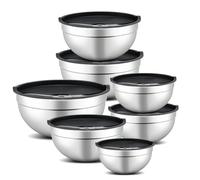 hunnycook 7 Piece Mixing Bowls Set - Stainless Steel Mixing Bowls with Lids for Prepping, Mixing and Storage Food, Kitchen Mixing Bowls Set -Size 0.7, 1.1, 1.5, 2.1, 3.5, 4, 4.5QT