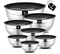 hunnycook 7 Piece Mixing Bowls with Lids Set - Stainless Steel Mixing Bowls for Baking, Mixing & Storage Food, Large Kitchen Mixing Bowl for Prepping, Size 0.7, 1.1, 1.5, 2.1, 3.5, 4, 4.5QT