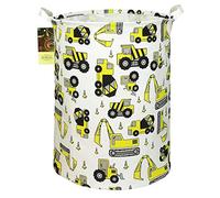 HUNRUNG Large Round Collapsible Laundry Hamper, Waterproof Cotton Canvas Storage Basket with Reinforced Handles for Bedroom Bathroom Dorm Home Decor, Engineering Pattern