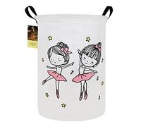 HUNRUNG Large Round Collapsible Laundry Hamper, Waterproof Cotton Canvas Storage Basket with Reinforced Handles for Bedroom Bathroom Dorm Home Decor, Dancing girl Pattern