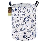 HUNRUNG Laundry Hamper,Large Canvas Fabric Lightweight Storage Basket Toy Organizer Dirty Clothes Collapsible Waterproof for College Dorms, Children Bedroom,Bathroom(Round Blue Planet)