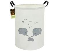 HUNRUNG Laundry Hamper,Large Canvas Fabric Lightweight Storage Basket Toy Organizer Dirty Clothes Collapsible Waterproof for College Dorms, Children Bedroom,Bathroom(Round-Family elephants)