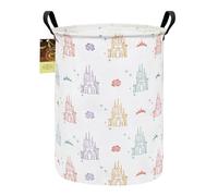 HUNRUNG Laundry Hamper,Large Canvas Fabric Lightweight Storage Basket Toy Organizer Dirty Clothes Collapsible Waterproof for College Dorms, Children Bedroom,Bathroom(Round-Rose Castle)