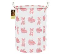 HUNRUNG Laundry Hamper,Large Canvas Fabric Lightweight Storage Basket Toy Organizer Dirty Clothes Collapsible Waterproof for College Dorms, Children Bedroom,Bathroom (Pink Lace Dance Shoes)
