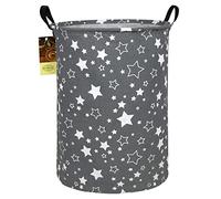 HUNRUNG Laundry Hamper,Large Canvas Fabric Lightweight Storage Basket Toy Organizer Dirty Clothes Collapsible Waterproof for College Dorms, Children Bedroom,Bathroom(Round Grey star)