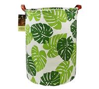 HUNRUNG Laundry Hamper,Large Canvas Fabric Lightweight Storage Basket Toy Organizer Dirty Clothes Collapsible Waterproof for College Dorms, Children Bedroom,Bathroom(Roud-Leaf)