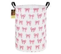 HUNRUNG Round Large Pink Bow Laundry Hamper, Waterproof Portable Storage