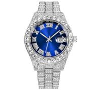 HUNRUY Mens Big Rocks with Roman Numerals Fully Iced Out Colorful Dial Watch