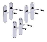 Hunta HANDLEZONE® 3 Pairs Lobo Polished Chrome Lever Latch Door Handle Set on Long Backplate, for Internal Doors