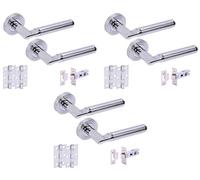 Hunta HANDLEZONE® 3 Sets Lacerta Premium Internal Door Handles on Rose Lever Latch Packs with 75mm Ball Bearing Hinges and 76mm Latches - Dual Polished/Satin Chrome