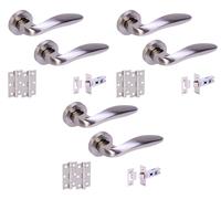 Hunta HANDLEZONE® 3 Sets Lagus Internal Door Handles on Rose Lever Latch Packs with 75mm Ball Bearing Hinges and 76mm Latches - Dual Polished/Satin Nickel